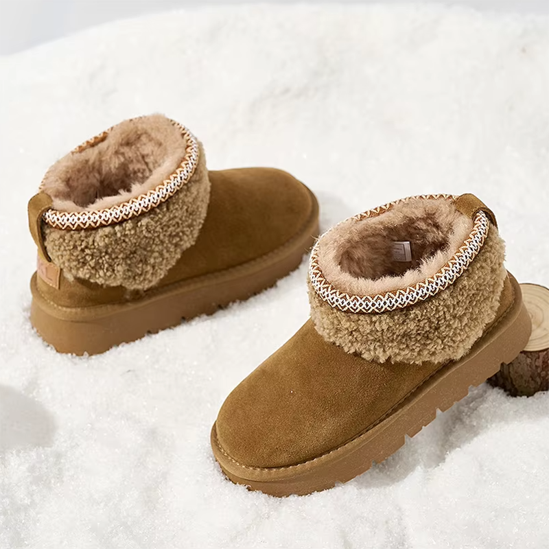 Womens Winter Boots Fur Snow Boots Fuzzy Warm Platform Short Booties Suede Fur Lining slip on Cuff Ankle Boots