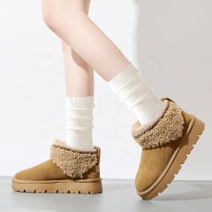 Womens Winter Boots Fur Snow Boots Fuzzy Warm Platform Short Booties Suede Fur Lining slip on Cuff Ankle Boots