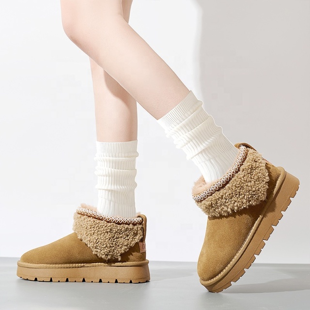 Womens Winter Boots Fur Snow Boots Fuzzy Warm Platform Short Booties Suede Fur Lining slip on Cuff Ankle Boots