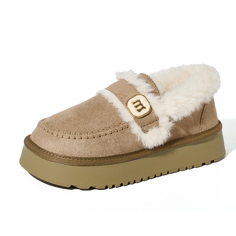Customizable Winter Cozy Furry Fluffy Suede Fleece Clog Mules Slip on Platform Chunky Shoes Fashion Fur Shoes for Women Lady