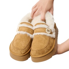 Customizable Winter Cozy Furry Fluffy Suede Fleece Clog Mules Slip on Platform Chunky Shoes Fashion Fur Shoes for Women Lady