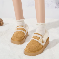 Customizable Winter Cozy Furry Fluffy Suede Fleece Clog Mules Slip on Platform Chunky Shoes Fashion Fur Shoes for Women Lady