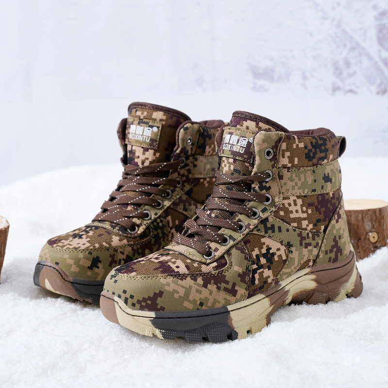 BAIRUILUN Men's Cool Camouflage Classic Winter Shoes Factory Direct Thick-soled Outdoor Warm Plush Winter Snow Boots