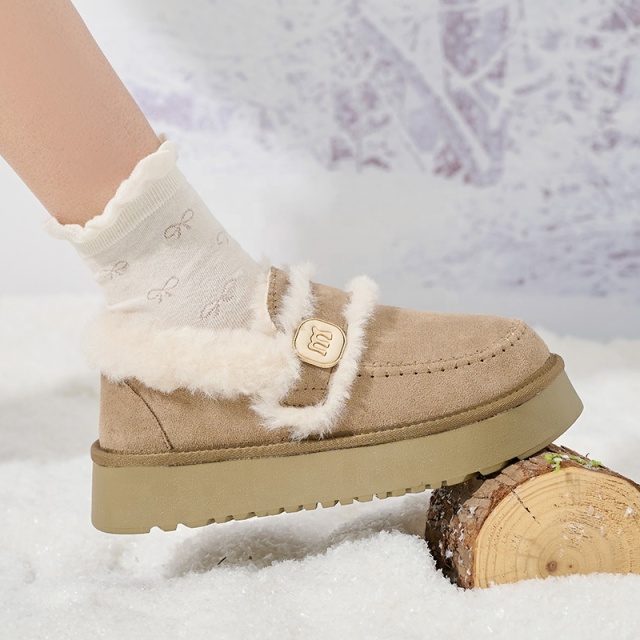 Customizable Winter Cozy Furry Fluffy Suede Fleece Clog Mules Slip on Platform Chunky Shoes Fashion Fur Shoes for Women Lady