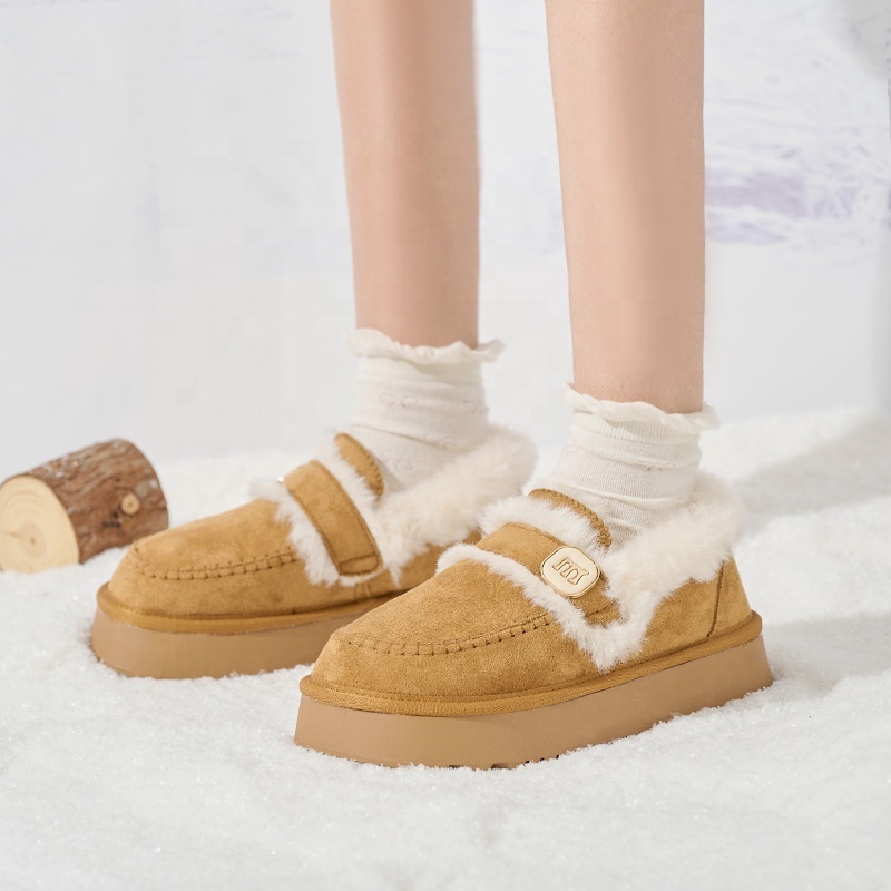 Customizable Winter Cozy Furry Fluffy Suede Fleece Clog Mules Slip on Platform Chunky Shoes Fashion Fur Shoes for Women Lady