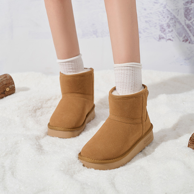 Wholesale Vegan Suede & Faux Fur Snow Boots for Women Platform Non-slip Rubber Sole Faux Wool Lining Women Boots