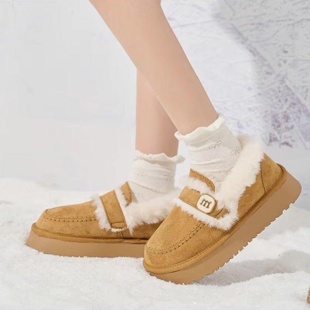 Customizable Winter Cozy Furry Fluffy Suede Fleece Clog Mules Slip on Platform Chunky Shoes Fashion Fur Shoes for Women Lady