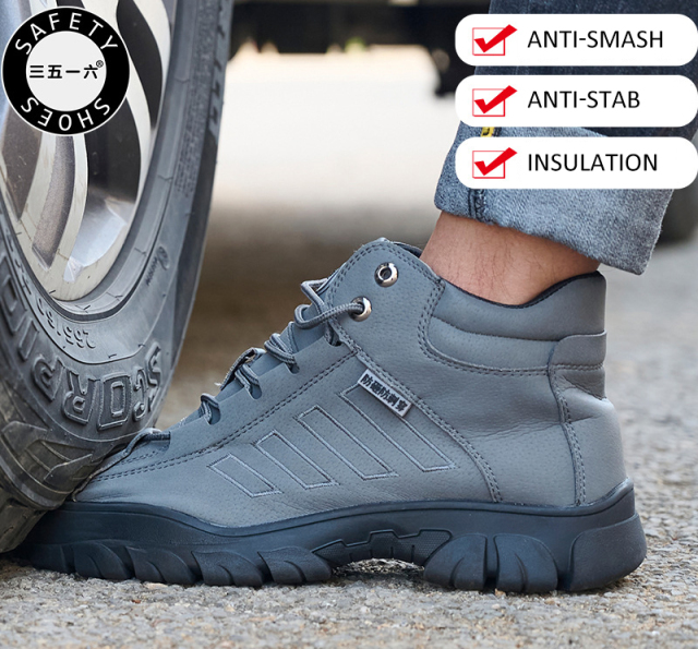 Brand Winter Men's Cowhide Anti-smash and Anti-puncture Insulation 6kv Safety Shoes Site Safety Work Shoes