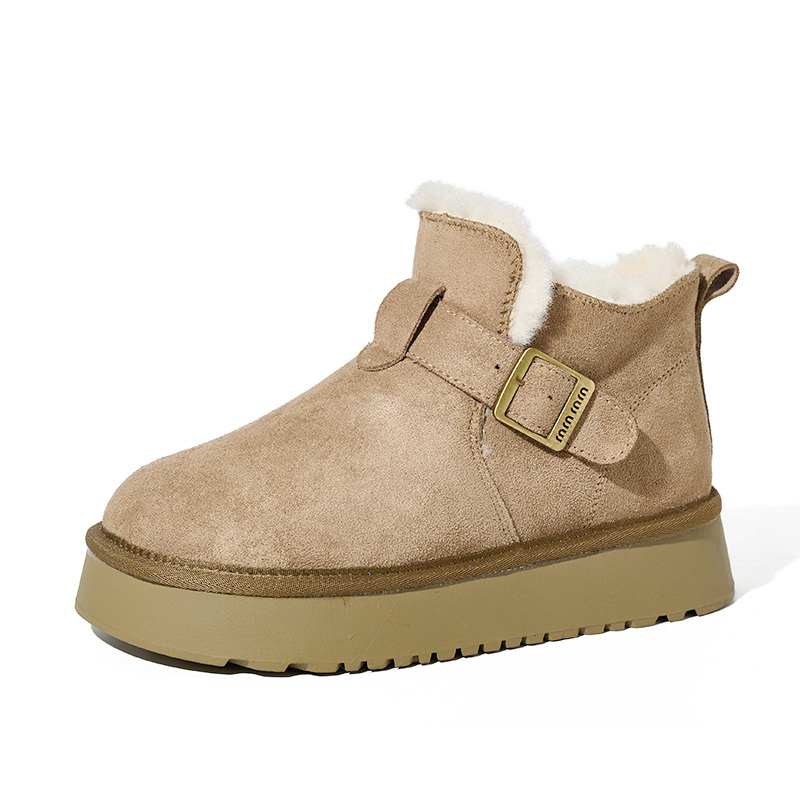 Classic Chestnut Vegan Leather Women's Snow Boots Wholesale Customizable Platform Winter Shoes for Women