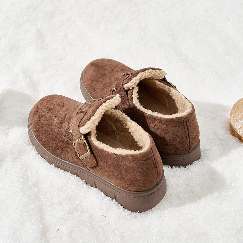 Women's Winter Fashion Faux Suede Buckle Design Snow Boots Plush Lined Platform Mules for Girls New Arrival Wholesale