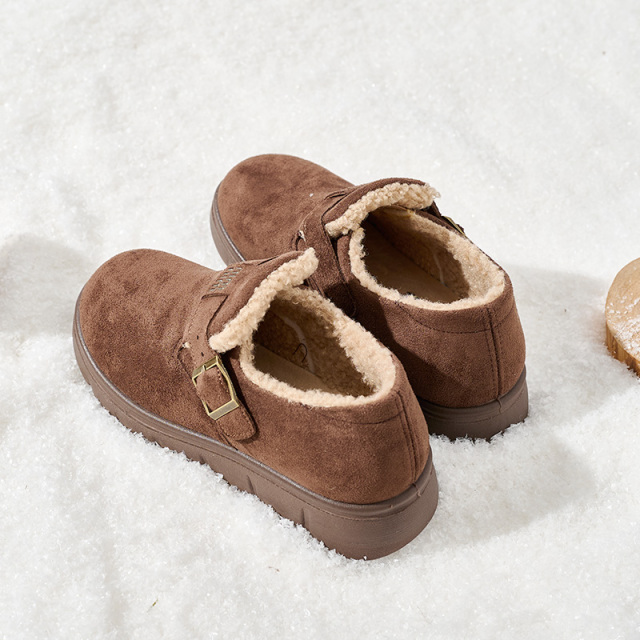 Women's Winter Fashion Faux Suede Buckle Design Snow Boots Plush Lined Platform Mules for Girls New Arrival Wholesale