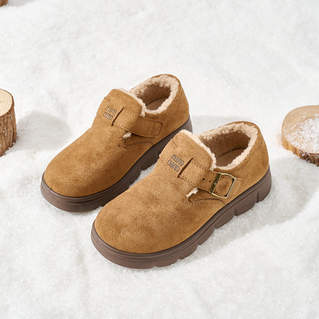 Women's Winter Fashion Faux Suede Buckle Design Snow Boots Plush Lined Platform Mules for Girls New Arrival Wholesale