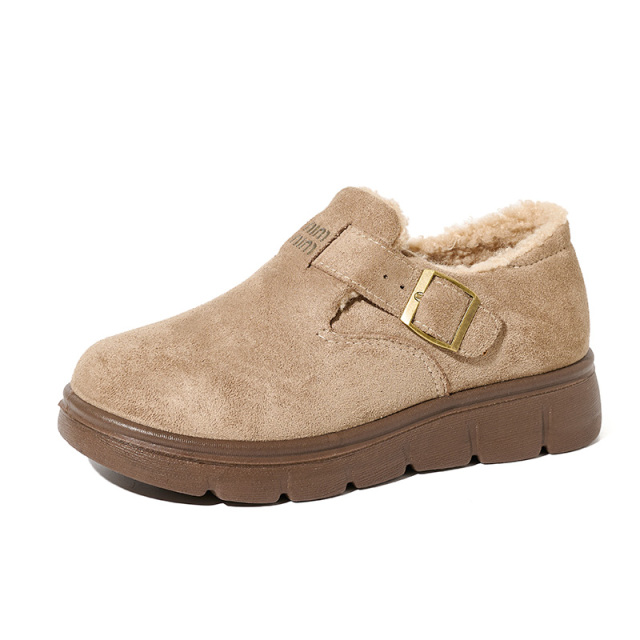 Women's Winter Fashion Faux Suede Buckle Design Snow Boots Plush Lined Platform Mules for Girls New Arrival Wholesale