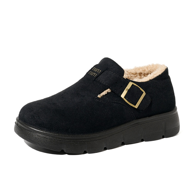 Women's Winter Fashion Faux Suede Buckle Design Snow Boots Plush Lined Platform Mules for Girls New Arrival Wholesale