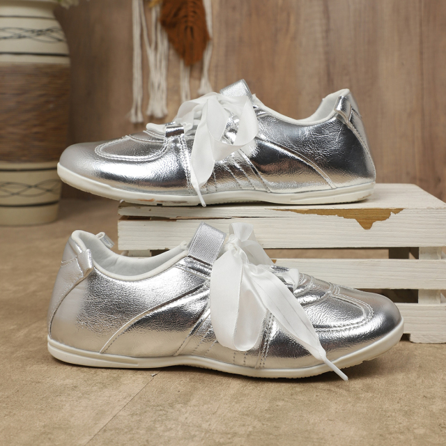 Bairuilun Women's Luxury Outdoor Golden Flat Ribbons Sneakers Fashion Women Pink Satin Casual Walking Shoes