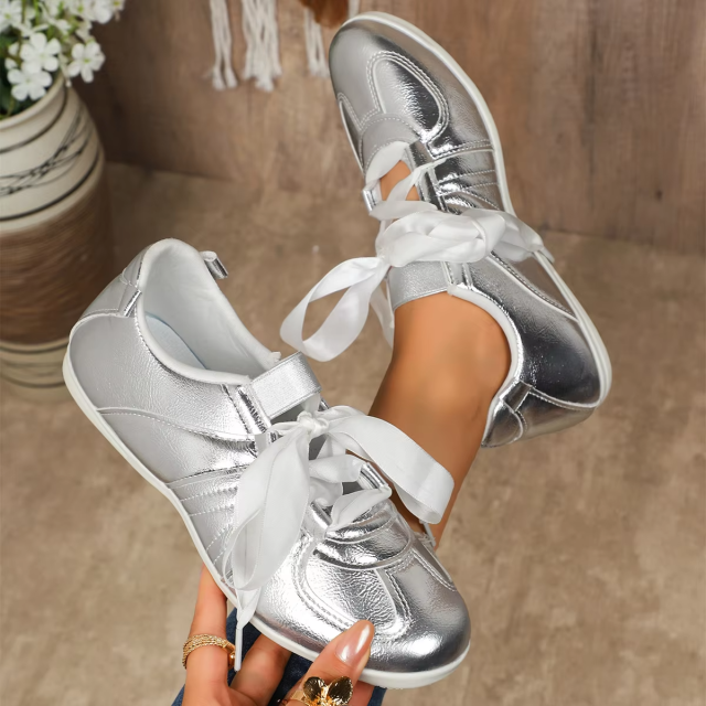 Bairuilun Women's Luxury Outdoor Golden Flat Ribbons Sneakers Fashion Women Pink Satin Casual Walking Shoes