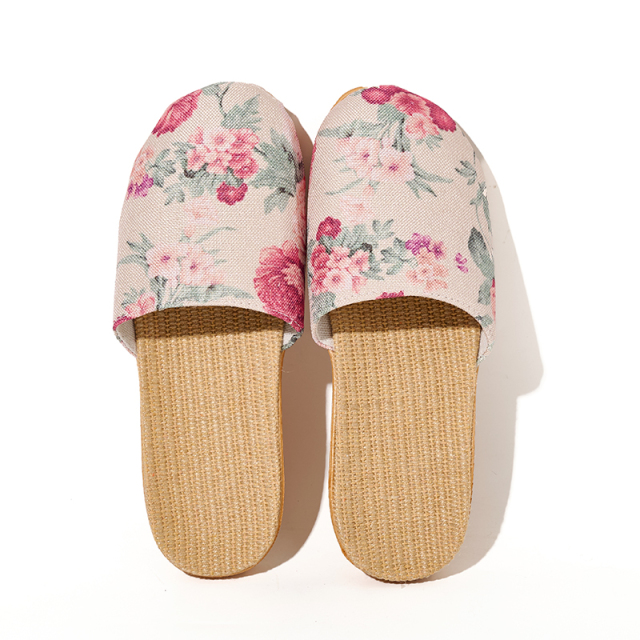Summer Cool Moisture-Wicking Linen Blend Indoor Slippers Odor-Resistant Lightweight House Shoes for Small Batch Customization