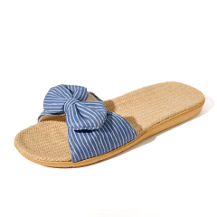 Summer Cool Summer Linen Bow Indoor Slippers Odor-Resistant Lightweight House Shoes Linen Slippers for Bedroom