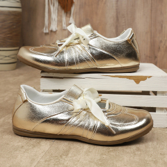Bairuilun Women's Luxury Outdoor Golden Flat Ribbons Sneakers Fashion Women Pink Satin Casual Walking Shoes