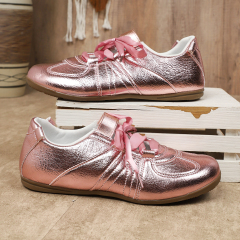 Bairuilun Women's Luxury Outdoor Golden Flat Ribbons Sneakers Fashion Women Pink Satin Casual Walking Shoes