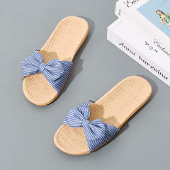 Summer Cool Summer Linen Bow Indoor Slippers Odor-Resistant Lightweight House Shoes Linen Slippers for Bedroom