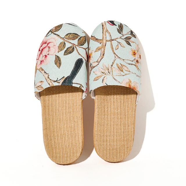Summer Cool Moisture-Wicking Linen Blend Indoor Slippers Odor-Resistant Lightweight House Shoes for Small Batch Customization