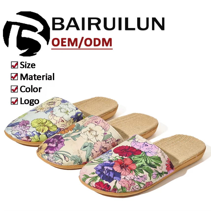 Custom Summer Lightweight Indoor Healthy Linen Slippers Wholesale Lightweight Floor Cheap Bedroom Slippers