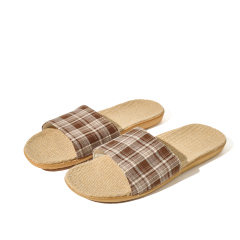 Custom Summer Lightweight Healthy Linen Minimalist Design Slippers Wholesale Comfortable Floor Plaid Bedroom Slippers