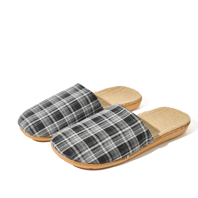 Custom Summer Round Toe Healthy Linen Minimalist Design Slippers Wholesale Comfortable Floor Plaid Bedroom Slippers