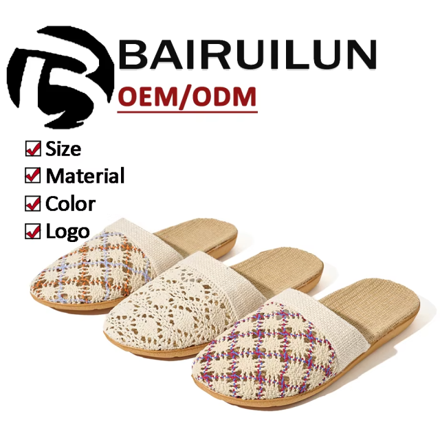Custom Breathable Upper Indoor Healthy Linen Slippers Wholesale Casual Couples Light Home Linen Slippers