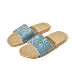 Custom Summer Ethnic Style Flowers Pattern Linen Slippers Wholesale Comfortable Minimalist Design Silent Slippers