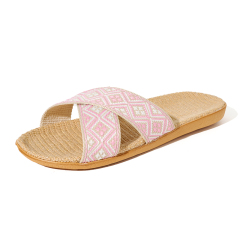 BAIRUILUN Manufacturer Cross Strap Floral Ethnic Style EVA Sole New Open Toe Printed Summer Design Natural Linen for Slippers