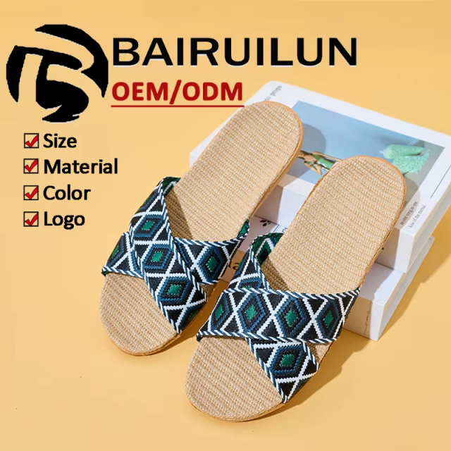 New Arrival Linen Slippers Female Spring Autumn Slippers Indoor Hotel Sandals Custom Cool Breathable Linen Slippers