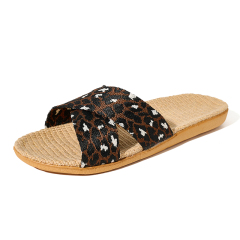 New Arrival Linen Slippers Female Spring Autumn Slippers Custom Indoor Hotel Leopard Print Cool Breathable Linen Slippers