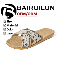 Factory Directly Sale Women's Summer Bohemian Style Line Slippers Custom Sweat Absorbing Fashion Home Linen Slippers