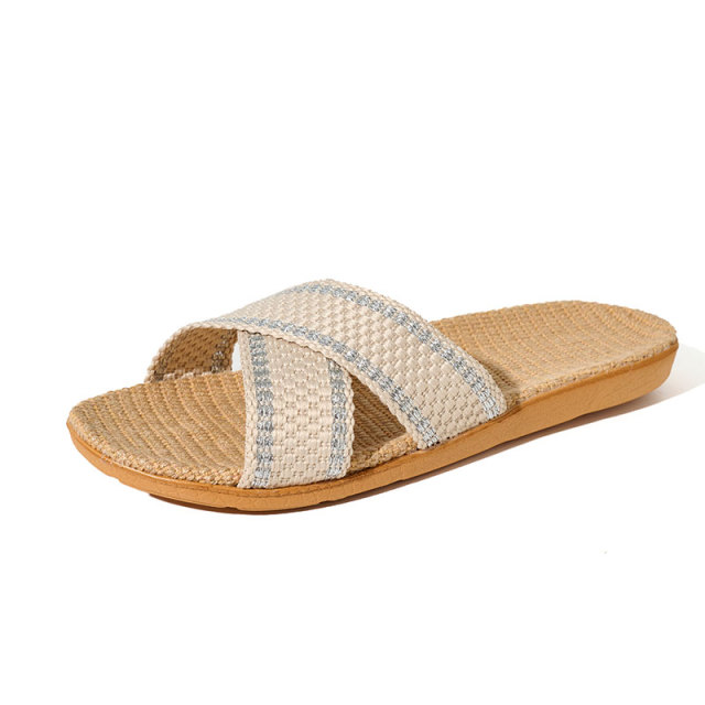 BAIRUILUN Manufacturer Supplies Summer Silent Indoor Linen Slippers for EVA Outsole Breathable Sweat-Absorbent Home Use Slippers