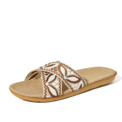 BAIRUILUN Manufacturer Cross Strap Ethnic Style Embroidery New Open Toe Printed Summer Design Natural Linen for Slippers
