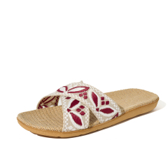 BAIRUILUN Manufacturer Cross Strap Ethnic Style Embroidery New Open Toe Printed Summer Design Natural Linen for Slippers