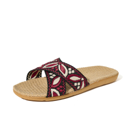 BAIRUILUN Manufacturer Cross Strap Ethnic Style Embroidery New Open Toe Printed Summer Design Natural Linen for Slippers