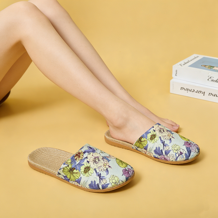 Custom Summer Lightweight Indoor Healthy Linen Slippers Wholesale Lightweight Floor Cheap Bedroom Slippers