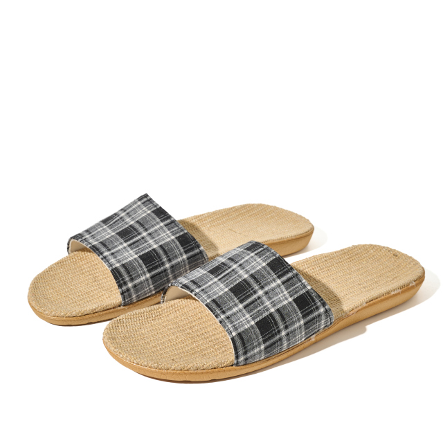 Custom Summer Lightweight Healthy Linen Minimalist Design Slippers Wholesale Comfortable Floor Plaid Bedroom Slippers