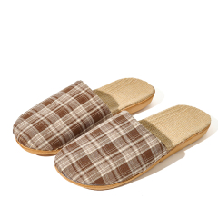 Custom Summer Round Toe Healthy Linen Minimalist Design Slippers Wholesale Comfortable Floor Plaid Bedroom Slippers