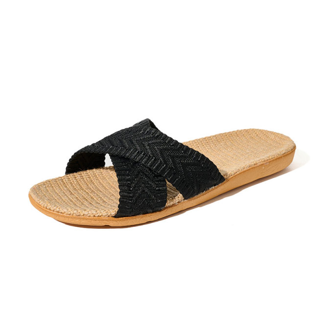 BAIRUILUN Manufacturer Supplies Summer Silent Indoor Linen Slippers for EVA Outsole Breathable Sweat-Absorbent Home Use Slippers