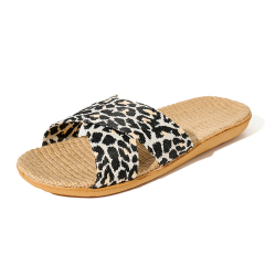 New Arrival Linen Slippers Female Spring Autumn Slippers Custom Indoor Hotel Leopard Print Cool Breathable Linen Slippers