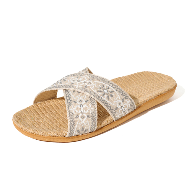 Factory Directly Sale Women's Summer Bohemian Style Line Slippers Custom Sweat Absorbing Fashion Home Linen Slippers