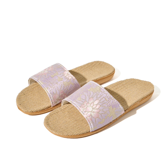 Custom Summer Ethnic Style Flowers Pattern Linen Slippers Wholesale Comfortable Minimalist Design Silent Slippers