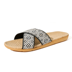 BAIRUILUN Manufacturer Cross Strap Floral Ethnic Style EVA Sole New Open Toe Printed Summer Design Natural Linen for Slippers