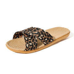New Arrival Linen Slippers Female Spring Autumn Slippers Custom Indoor Hotel Leopard Print Cool Breathable Linen Slippers