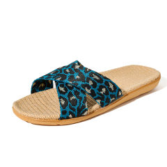 New Arrival Linen Slippers Female Spring Autumn Slippers Custom Indoor Hotel Leopard Print Cool Breathable Linen Slippers