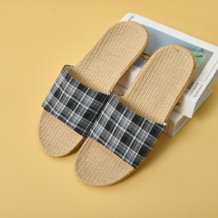 Custom Summer Lightweight Healthy Linen Minimalist Design Slippers Wholesale Comfortable Floor Plaid Bedroom Slippers
